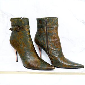 Vintage BRONX Camo Leather Ankle Boot High Heel Pointed Toe Eur 40 US 9